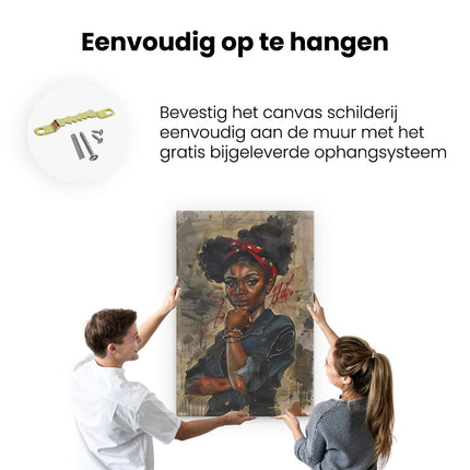 Canvas schilderij ophangen Zwarte Vrouw met Afrohaar en een Rode Bandana