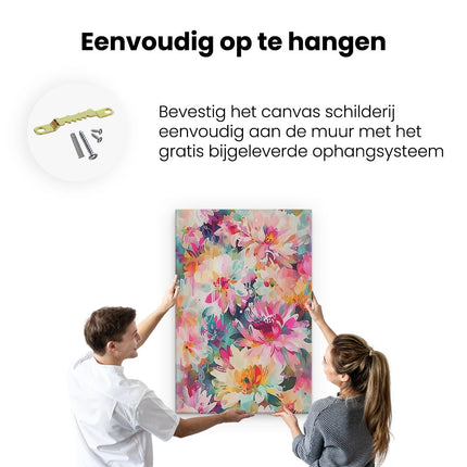 Canvas schilderij ophangen Kleurrijke Bloemen op een Witte Achtergrond