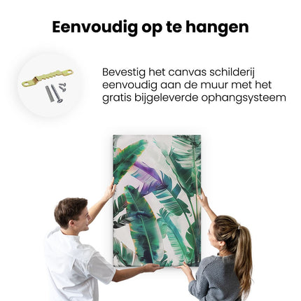 Canvas schilderij ophangen Kleurrijke Tropische Bladeren op een Witte Achtergrond
