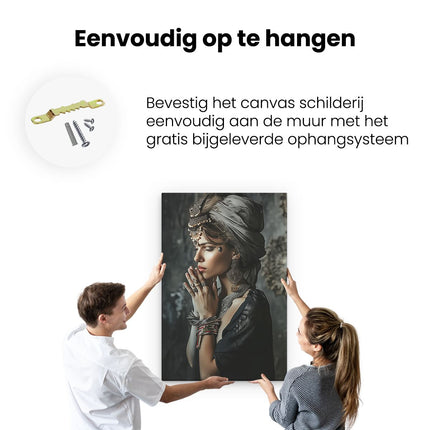 Canvas schilderij ophangen Vrouw met een Tulband en Sieraden