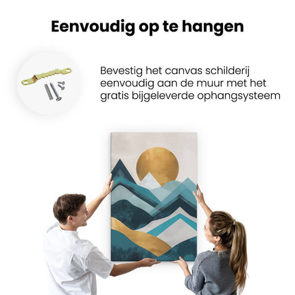 Canvas schilderij ophangen De Bergen zijn Blauw en Goud