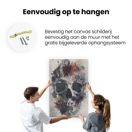 Canvas schilderij ophangen Schedel met Bloemen Erop