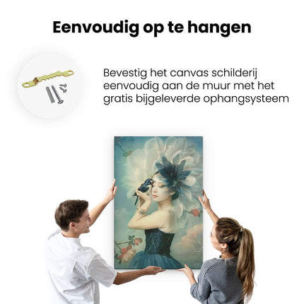 Canvas schilderij ophangen Vrouw die een Vogel Vasthoudt