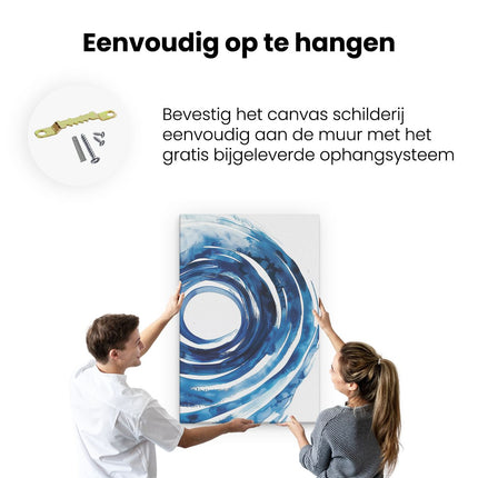 Canvas schilderij ophangen Werveling van Blauwe Verf op een Witte Achtergrond