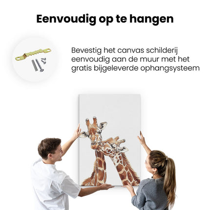 Canvas schilderij ophangen Twee Giraffen die Elkaar Knuffelen