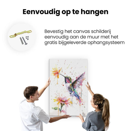 Canvas schilderij ophangen Aquarelkunstwerk van een Kolibrie