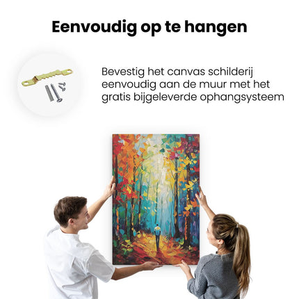 Canvas schilderij ophangen Man loopt door een Bos