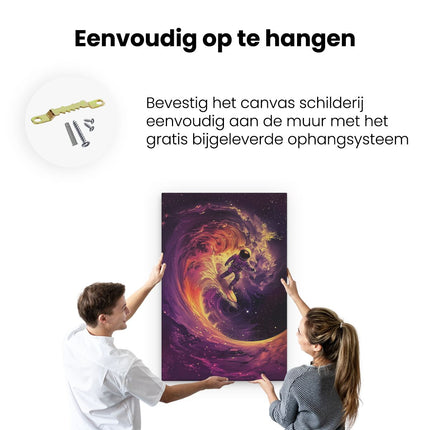 Canvas schilderij ophangen Surfer die op een Golf in de Ruimte Rijdt