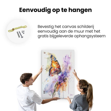 Canvas schilderij ophangen Aquarelkunstwerk van een Vlinder op een Bloem