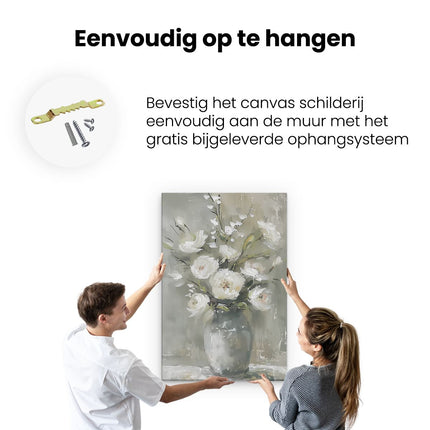 Canvas schilderij ophangen Witte Bloemen in een Vaas