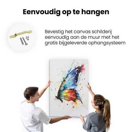 Canvas schilderij ophangen Aquarelkunstwerk van een Kleurrijke Vlinder