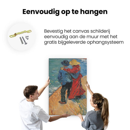 Canvas schilderij ophangen Kunstwerk van een Stel dat op het Strand loopt
