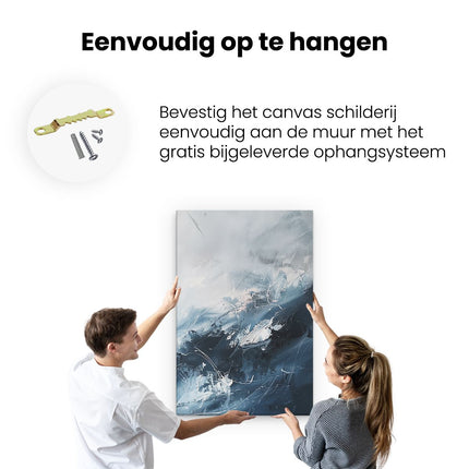 Canvas schilderij ophangen Abstract Kunstwerk van Blauwe en Witte Golven