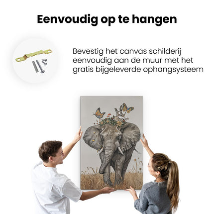 Canvas schilderij ophangen Olifant met Vlinders op zijn Rug