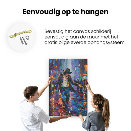 Canvas schilderij ophangen Kunstwerk van Michael Jackson die Danst in de Regen
