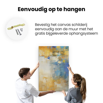 Canvas schilderij ophangen Abstract Kunstwerk met Blauwe, Gele en Oranje Kleuren