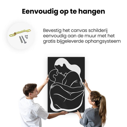 Canvas schilderij ophangen Vrouw Knuffelt een Man in Zwart Wit