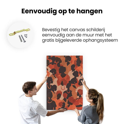 Canvas schilderij ophangen Silhouetten van Vrouwen in Oranje en Zwart