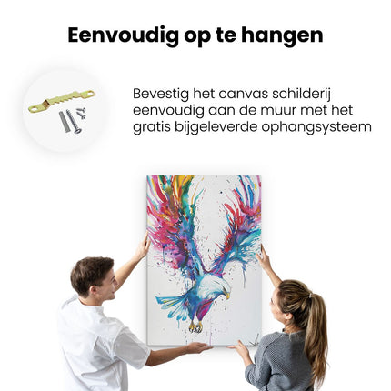 Canvas schilderij ophangen Adelaar met Kleurrijke Verfspatten
