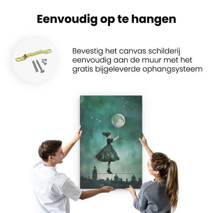 Canvas schilderij ophangen Meisje in een Jurk met een Ballon
