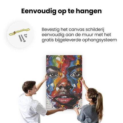 Canvas schilderij ophangen Kleurrijk Kunstwerk van het Gezicht van een Vrouw