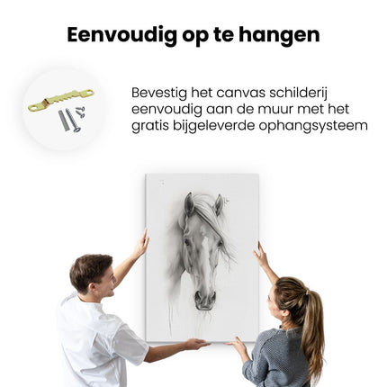 Canvas schilderij ophangen Zwart Wit Tekening van het Hoofd van een Paard
