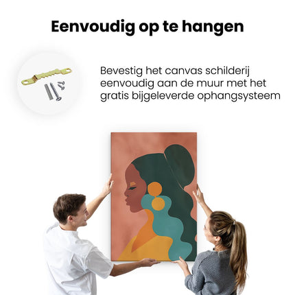 Canvas schilderij ophangen Vrouw met Lang haar en Oorbellen
