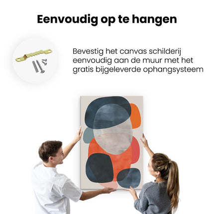 Canvas schilderij ophangen Abstract Kunstwerk met Oranje, Blauwe en Zwarte Vormen