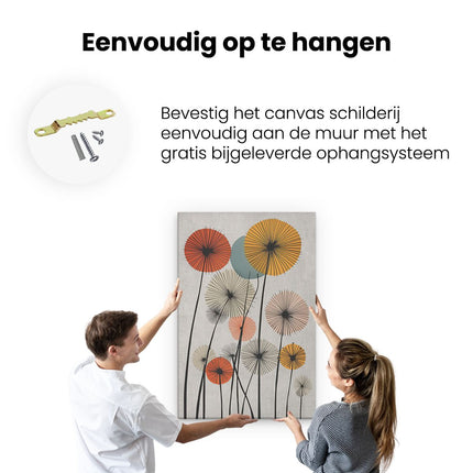 Canvas schilderij ophangen Paardebloemen op een Grijze Achtergrond