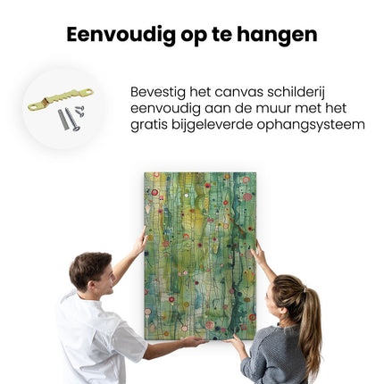 Canvas schilderij ophangen Groen Kunstwerk met veel Stippen Erop