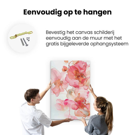 Canvas schilderij ophangen Aquarelkunstwerk van Roze Bloemen op een Witte Achtergrond