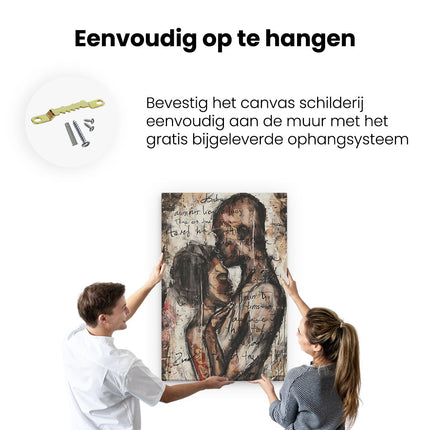 Canvas schilderij ophangen Kunstwerk van een Man en Vrouw die Elkaar Knuffelen