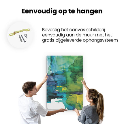 Canvas schilderij ophangen Abstract Kunstwerk met Blauwe, Groene en Gele Kleuren