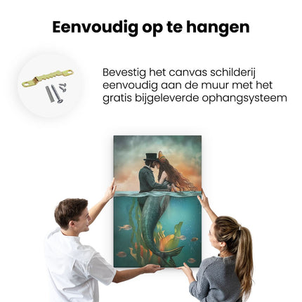 Canvas schilderij ophangen Zeemeermin Kust een Man met Hoge Hoed