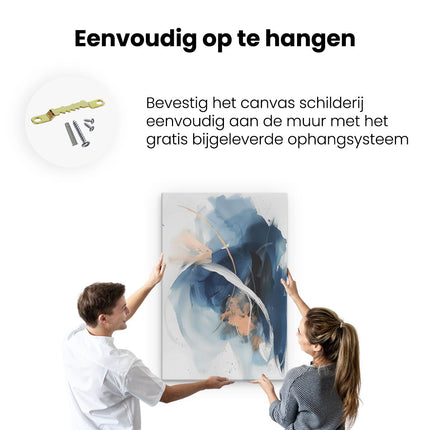 Canvas schilderij ophangen Abstract Kunstwerk met Blauwe, Oranje en Witte Kleuren