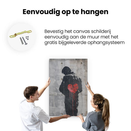 Canvas schilderij ophangen Man met een Rood Hart op zijn Rug
