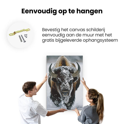 Canvas schilderij ophangen Bizons Rennen door de Sneeuw