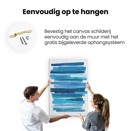 Canvas schilderij ophangen Aquarelkunstwerk van Blauwe Strepen op een Witte Achtergrond