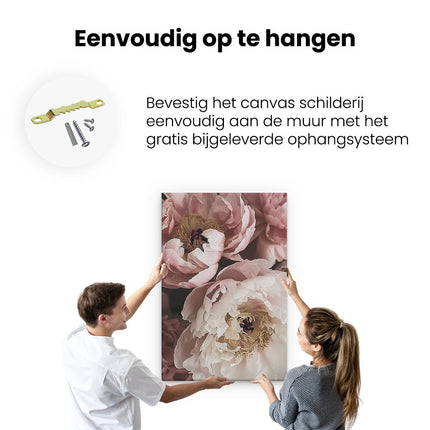 Canvas schilderij ophangen Roze Pioenrozen in een Vaas