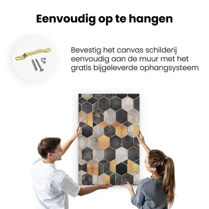 Canvas schilderij ophangen De Afbeelding is een Zwart en Goud Marmerpatroon