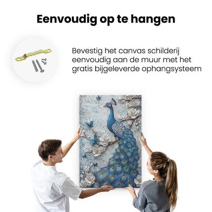 Canvas schilderij ophangen Blauwe Pauw zit op een Tak