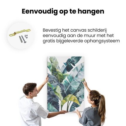 Canvas schilderij ophangen Kunstwerk van Bananenbladeren op een Witte Achtergrond