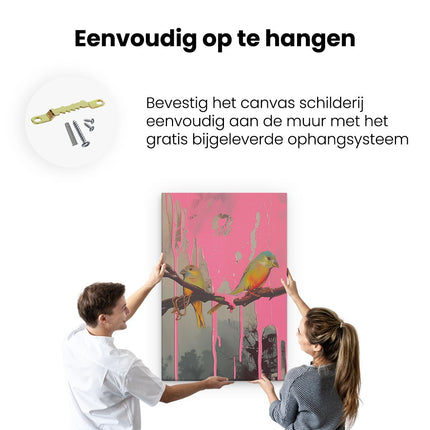 Canvas schilderij ophangen Twee Vogels op een Tak