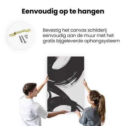 Canvas schilderij ophangen Zwart Witte Penseelstreken op een Witte Achtergrond
