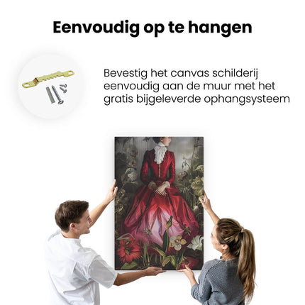 Canvas schilderij ophangen Vrouw in een Rode Jurk