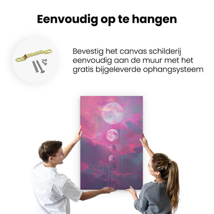 Canvas schilderij ophangen Roze Lucht met Wolken en Manen