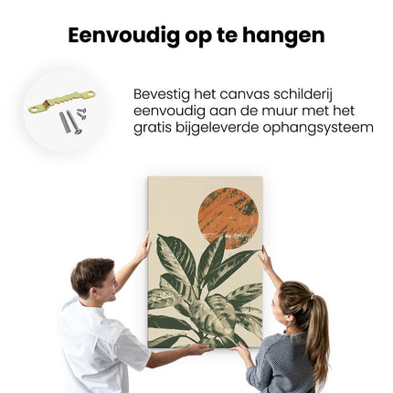 Canvas schilderij ophangen Plant met een Zon op de Achtergrond