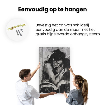 Canvas schilderij ophangen Man en een Vrouw die een Boek Lezen