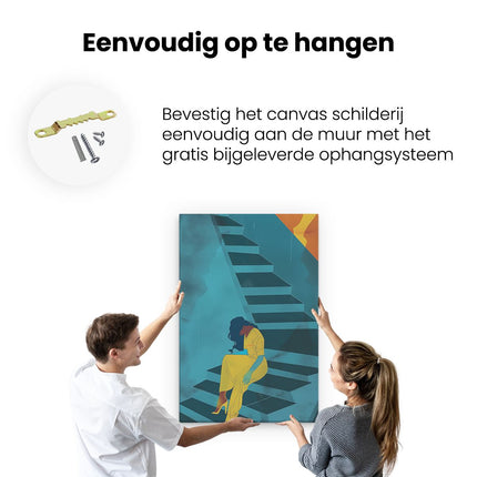 Canvas schilderij ophangen Vrouw Zittend op de Trap