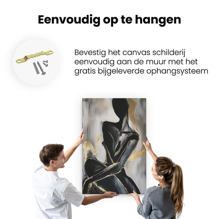 Canvas schilderij ophangen Zwart en Goud Kunstwerk van een Vrouw